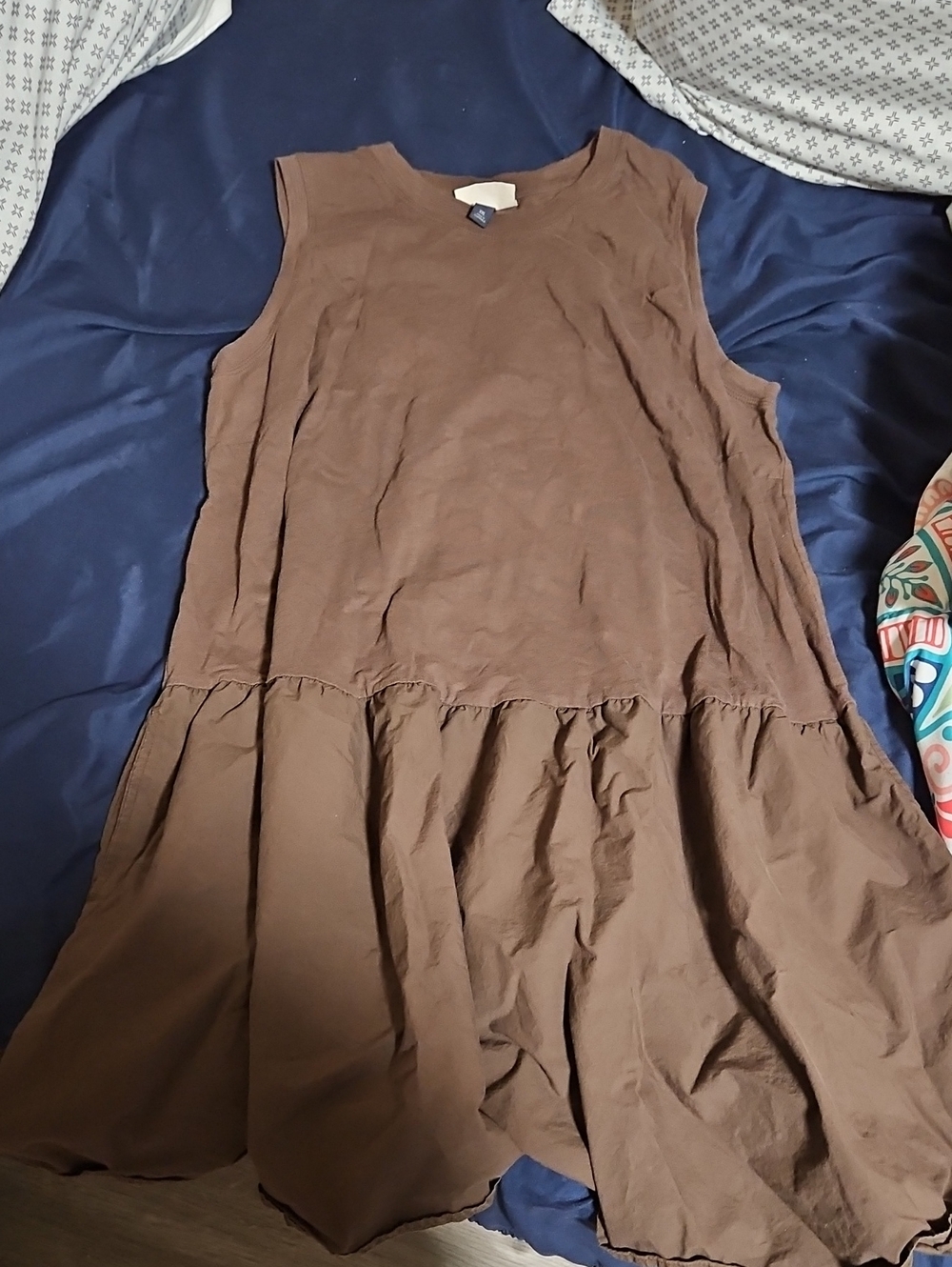 Brown Sleeveless Tiered Cotton Dress